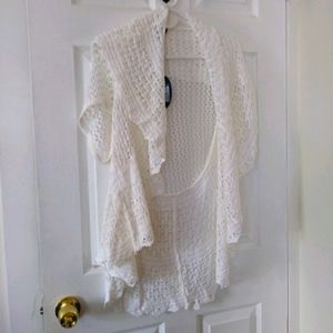 NWT White Open crochet Vest